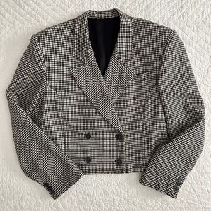 Vintage Lands End Women's Cropped 100% Wool Houndstooth Blazer Size 8
